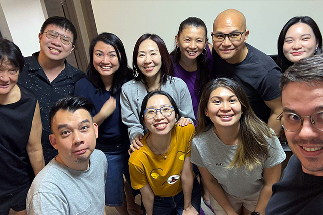 Small group conversation indoors